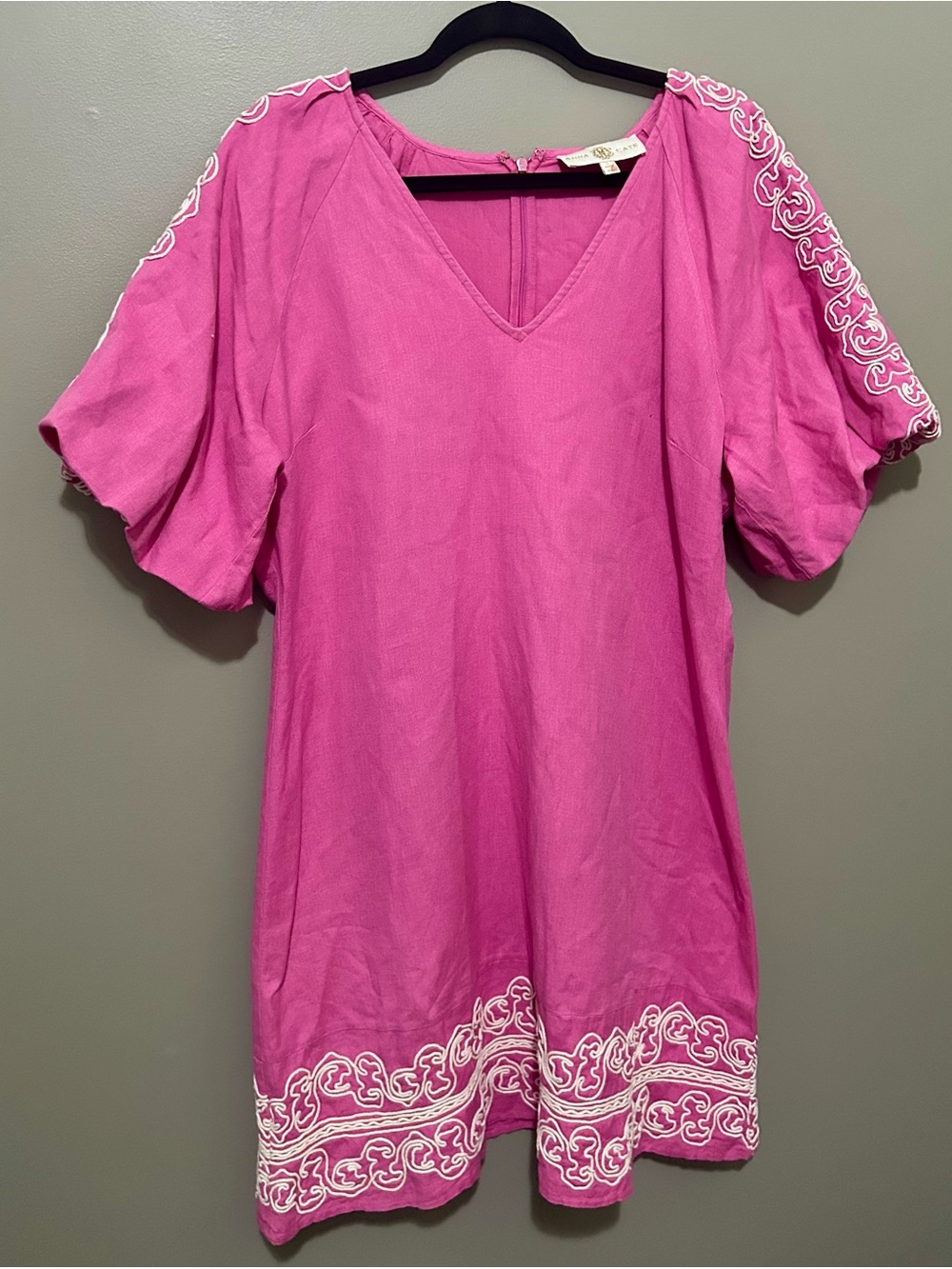 Anna Cate V-Neck Pink Embroidered Short Sleeve Dress - Picture 2 of 4